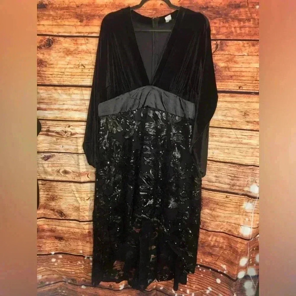 VENUS Black Sequin Lace High-Low Long Sleeve Dress size 12 - Picture 7 of 16